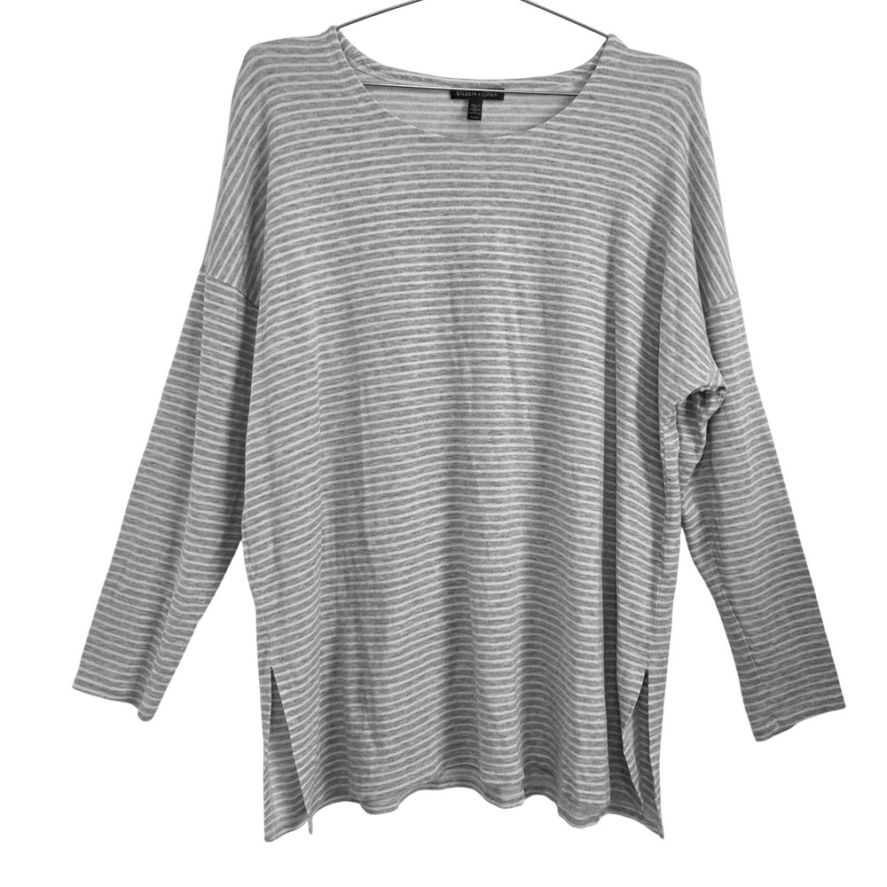 Eileen Fisher Striped‎ Boat Neck Long Sleeve Tunic Top M